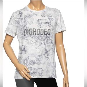 Dior Off White Diorodeo Jungle Print Cotton Linen T-Shirt, Authentic
